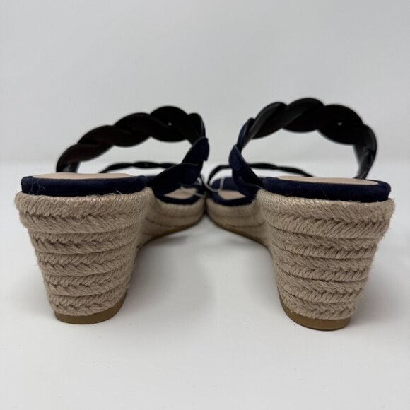 Stuart Weitzman Twistie Flat Sandals Open Toe Wedge Heels Women's 7 Navy NWOB - Picture 6 of 9